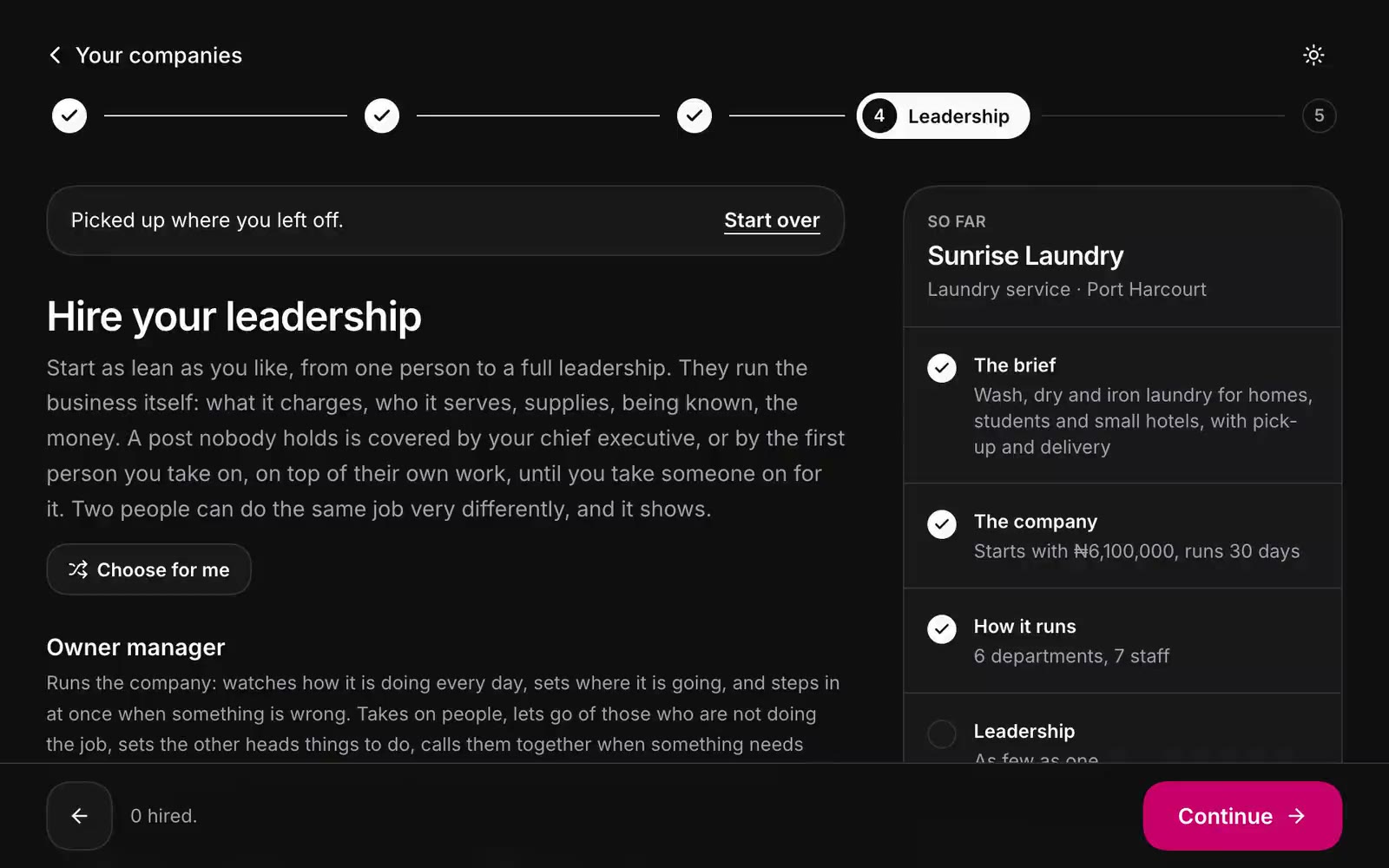 Choosing five people to lead the company, each with a different way of working.