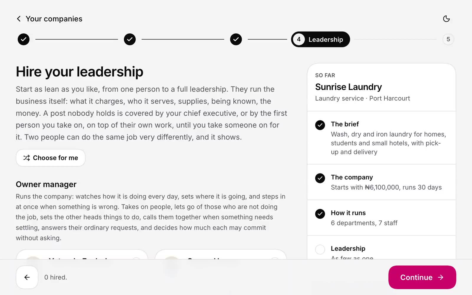 Choosing five people to lead the company, each with a different way of working.